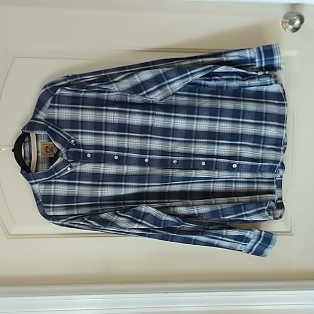 Red Camel 1931 Men's Button Down Shirt sz XXL EUC Blue Grey White Plaid